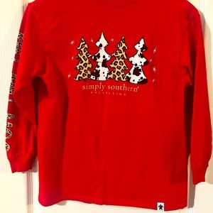 Youth medium simply southern long sleeve red Christmas tee tshirt